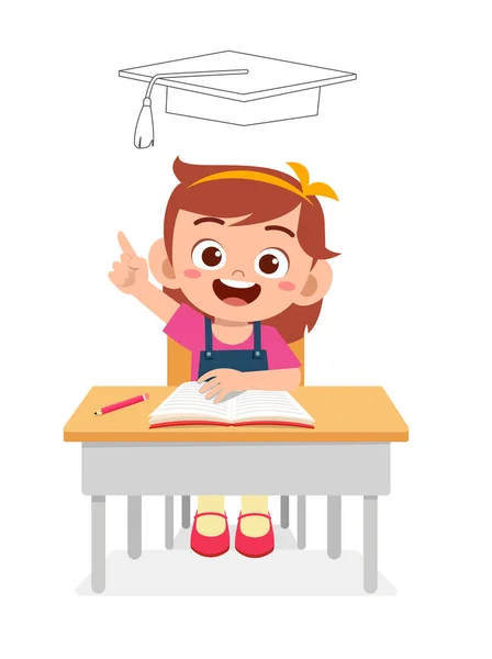 Happy cute little kid girl thinking on exam — 图库矢量图片