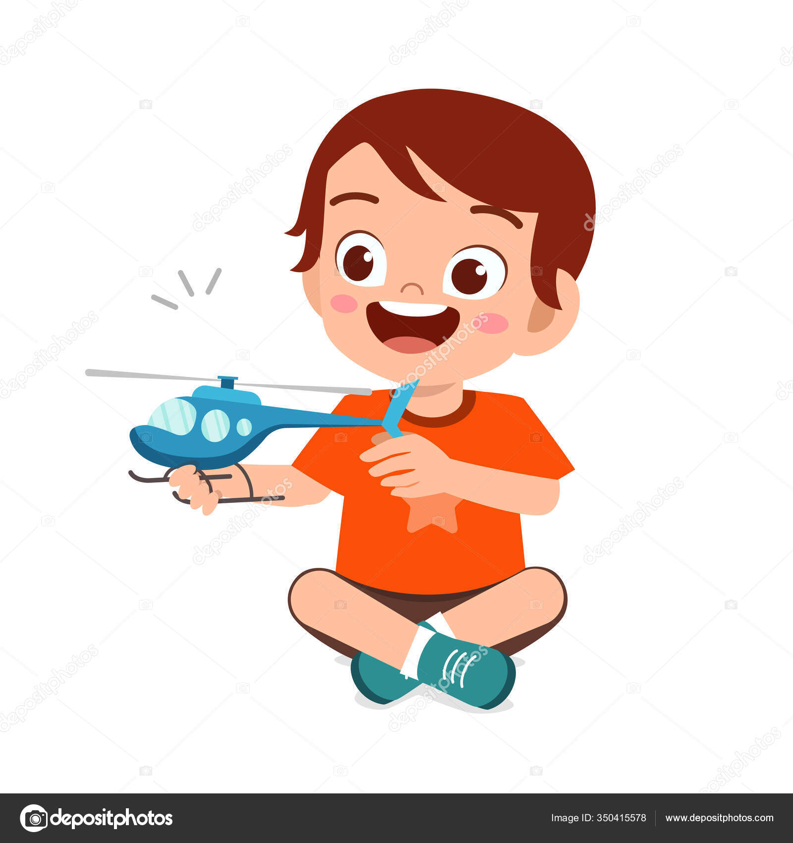 Happy little boy playing with toys, Stock vector