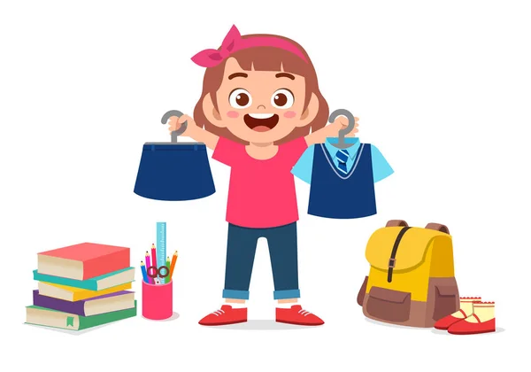 幸せなかわいい子供の女の子準備制服のための学校 — ストックベクタ