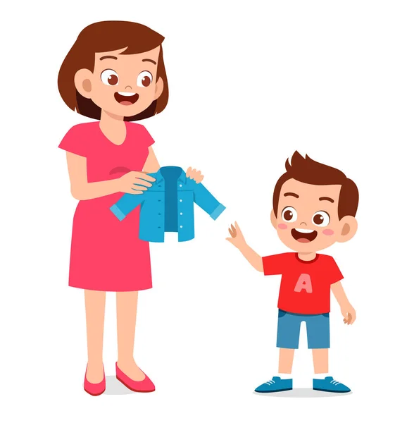 Mãe Feliz Comprar Roupas Para Seu Filho — Vetor de Stock