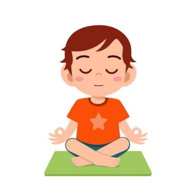 Mutlu küçük çocuk yoga yapıyor.