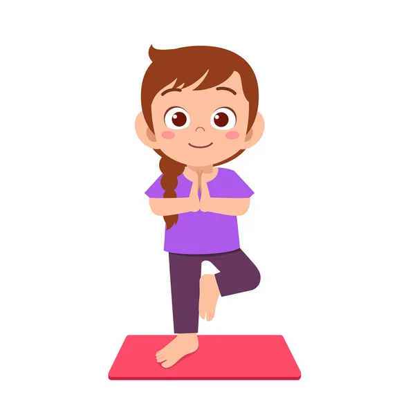 Feliz Lindo Niño Niña Práctica Yoga — Vector de stock