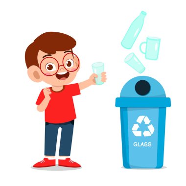 Mutlu küçük çocuk çöp at