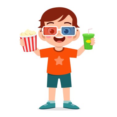 Mutlu şirin çocuk 3D gözlük takıyor.