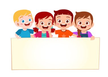 Mutlu, küçük bir çocuk ve boş afişi olan bir kız.