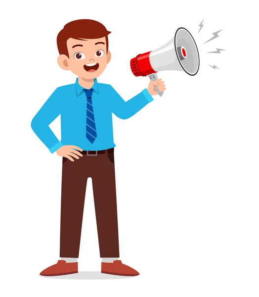 Happy Good Looking Man Holding Megaphone — Stock Vector