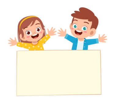 Mutlu, küçük bir çocuk ve boş afişi olan bir kız.