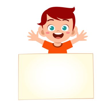 Boş afişi olan mutlu, küçük çocuk.