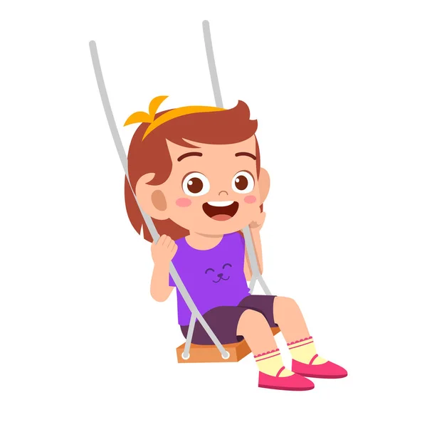 Heureux Mignon Petit Enfant Fille Jouer Swing — Image vectorielle