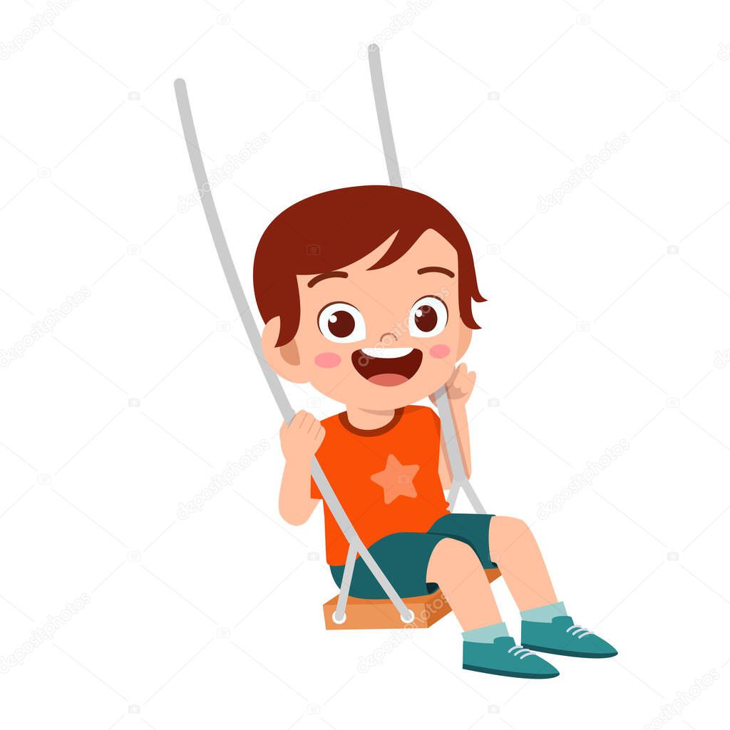 happy cute little kid boy play swing
