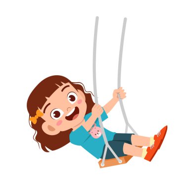 happy cute little kid girl play swing clipart
