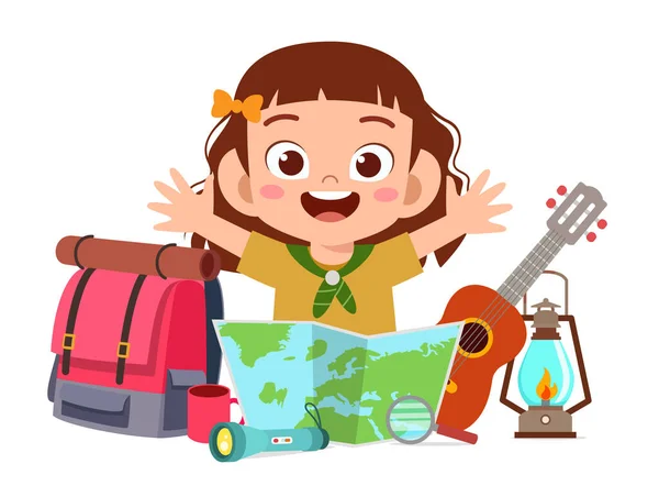 Menina Pequena Bonito Feliz Com Equipamento Scout — Vetor de Stock