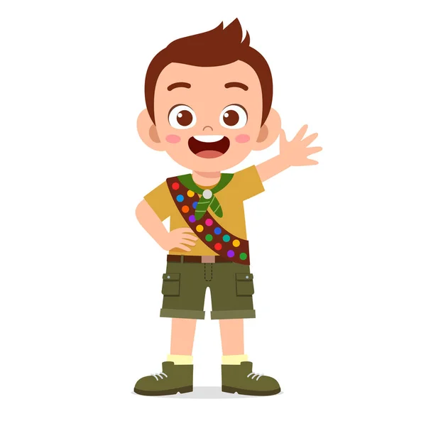 Feliz Lindo Niño Niño Desgaste Scout Uniforme — Archivo Imágenes Vectoriales