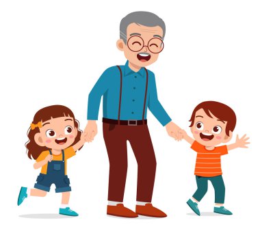 Mutlu, sevimli, ailesi olan yaşlı bir adam.