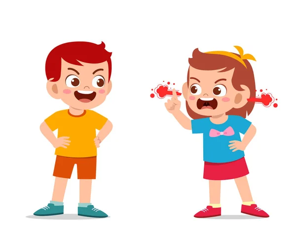 Lindo Niño Niño Niña Lucha Discute — Vector de stock