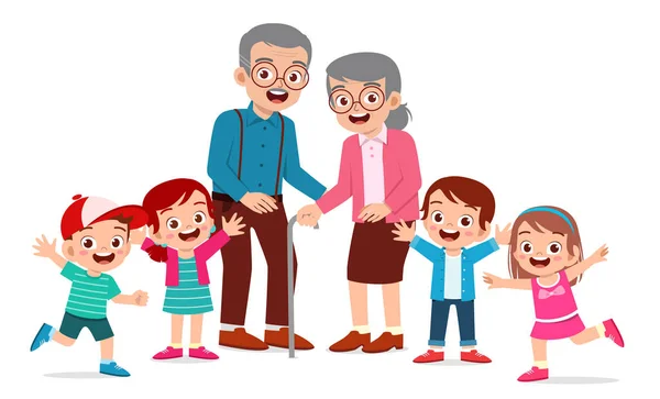 Happy Cute Old Man Woman Family Together — Stock Vector