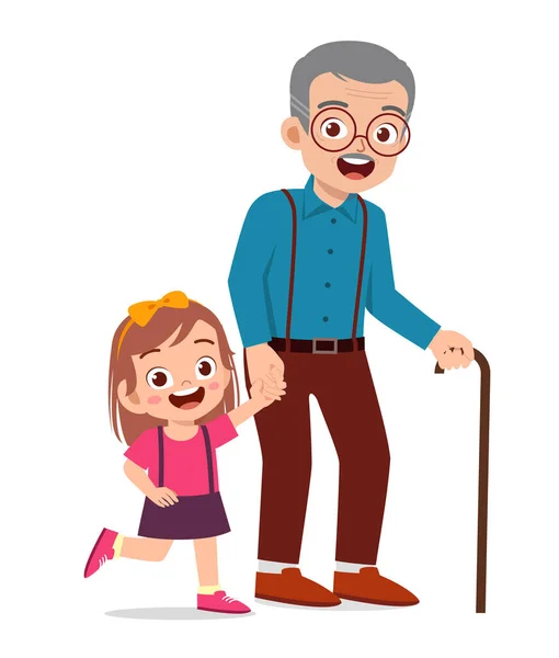 Mutlu Sevimli Ailesi Olan Yaşlı Bir Adam — Stok Vektör