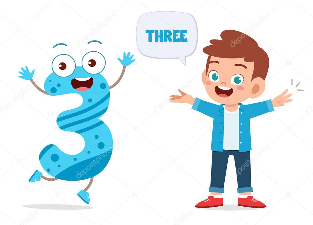 happy cute little kid study number character