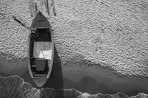 Aerial View Boat Seashore Beautiful Rocky Seaside View Seen Black — Stock Photo, Image