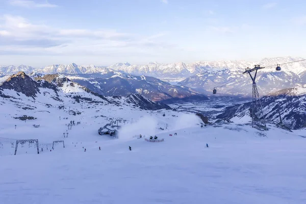 Vista Invernale Innevata Alta Montagna Tempo Sci Sfondo Invernale Con — Foto Stock