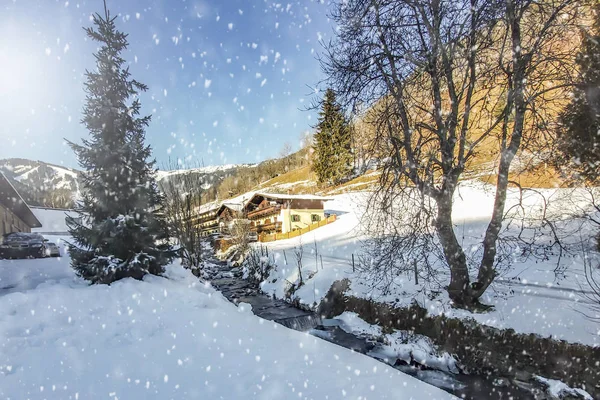 Vista Inverno Nevado Altas Montanhas Hora Esqui Fundo Inverno Com — Fotografia de Stock