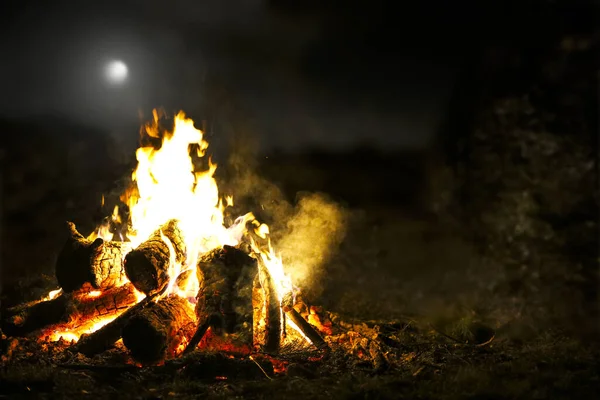 Kamp Ateşi Dekorasyonun Için Karanlık Bir Gece Fotoğrafı Yaz Zamanı — Stok fotoğraf