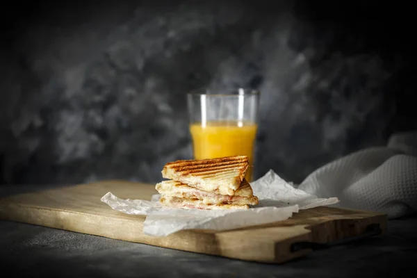Toasts Sandwiches Breakfast Time Copy Space Your Product Dark Mood — Stock Photo, Image