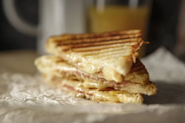 Toasts Sandwiches Breakfast Time Copy Space Your Product Dark Mood — Stock Photo, Image