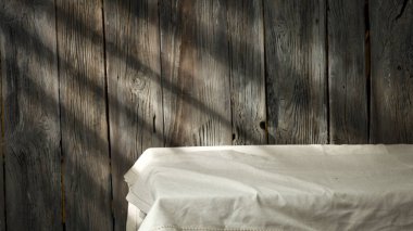 Ahşap arka plan, mutfak aletleri ve dekorasyon için yer.. 