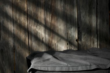 Ahşap arka plan, mutfak aletleri ve dekorasyon için yer.. 