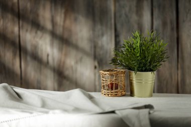 Ahşap arka plan, mutfak aletleri ve dekorasyon için yer.. 