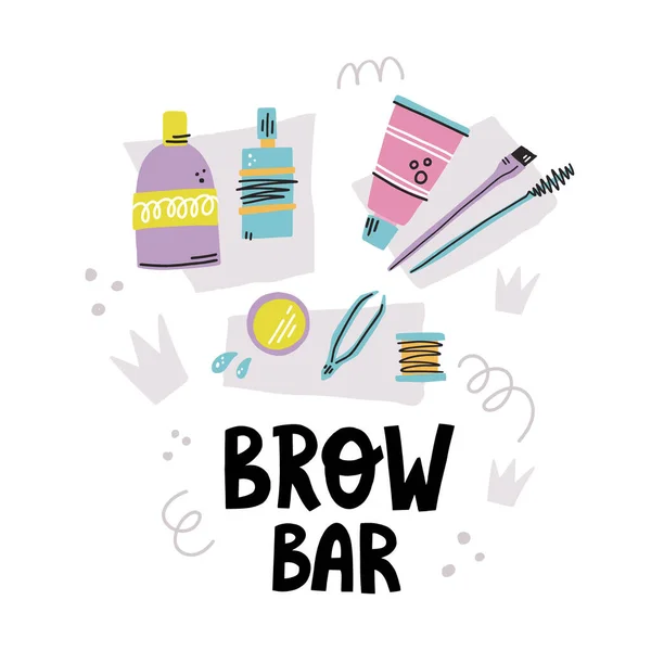 Brow bar hand drawn lettering and eyebrows tools with abstract d