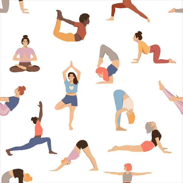 Yoga poses vector pattern — 스톡 벡터