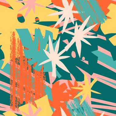 Seamless pattern with botanic decoration. Hand drawn vector flat illustration for packaging.