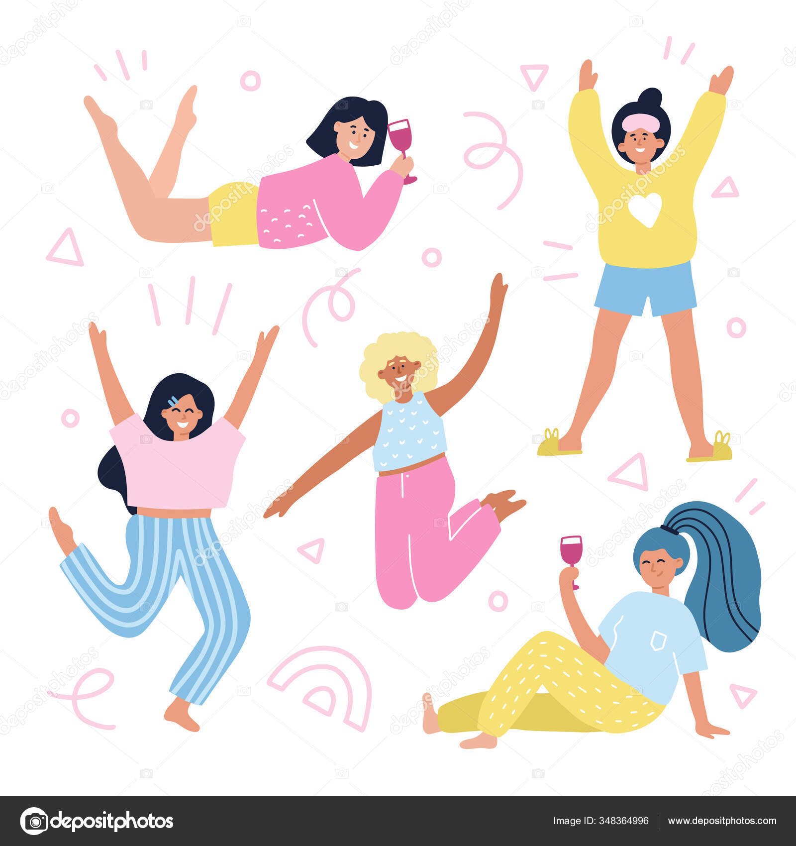 Conjunto Chicas Diferentes Pijama Dibujado Mano Ilustración Vectorial  Dibujos Animados Vector de stock #348364996 de ©MariaNechaeva, image size:1600x1700