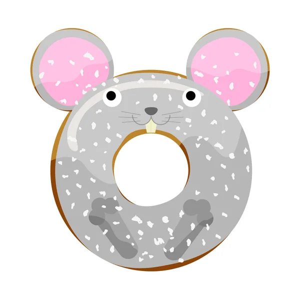 Lindo ratón en polvo donut vector ilustración — Archivo Imágenes Vectoriales