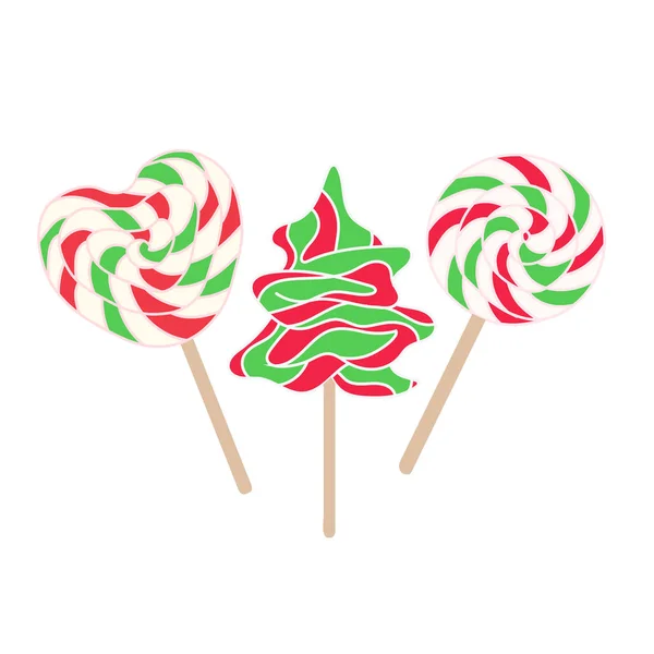 Set of vector illustration Christmas candy lollipops — Stock Vector