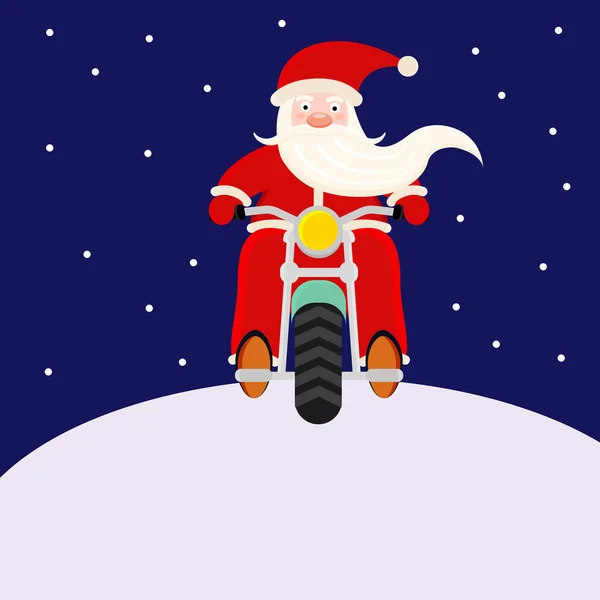 Santa Claus rowerzysta jeździ na motocyklu w nocy — Wektor stockowy