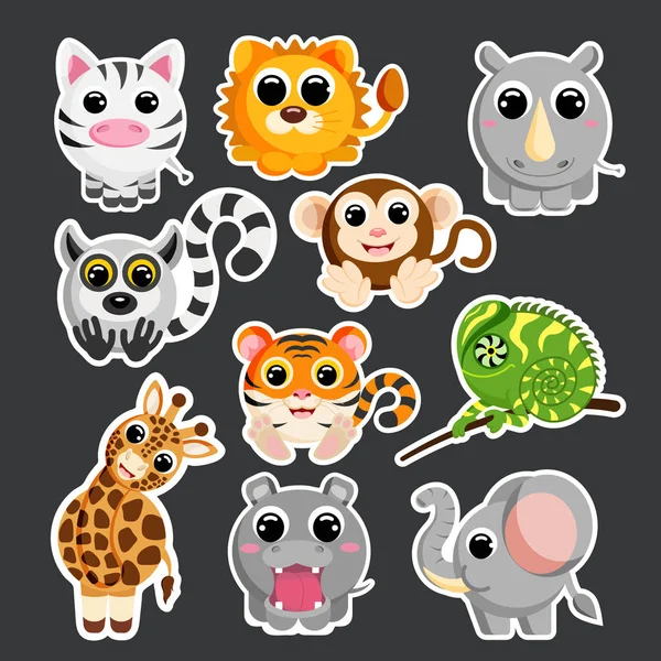 Lindo africano animales conjunto pegatina plantilla vector — Vector de stock