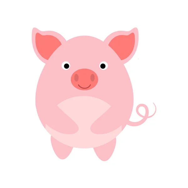 귀엽고 납작 한 모양의 돼지가 흰 배경에서 분리 된다. — 스톡 벡터