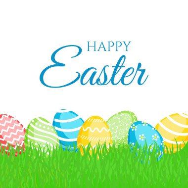 Renkli yumurtalı mutlu Paskalya tebrik kartları.