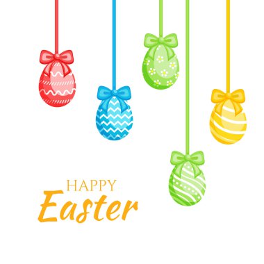 Renkli yumurtalı mutlu Paskalya tebrik kartları.