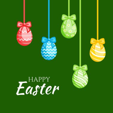 Renkli yumurtalı mutlu Paskalya tebrik kartları.