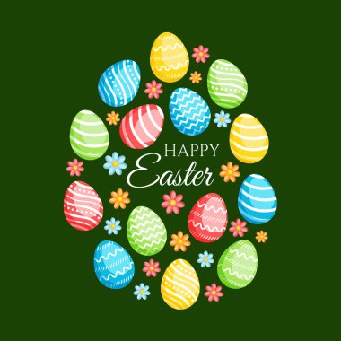 Renkli yumurtalı mutlu Paskalya tebrik kartları.