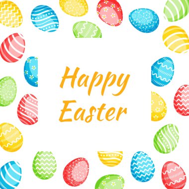Renkli yumurtalı mutlu Paskalya tebrik kartları.