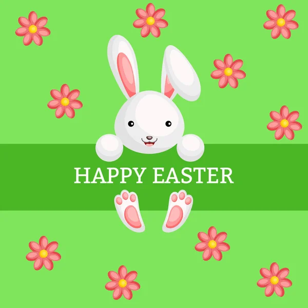 Buona Pasqua biglietto di auguri con coniglio colorato e fiori — Vettoriale Stock