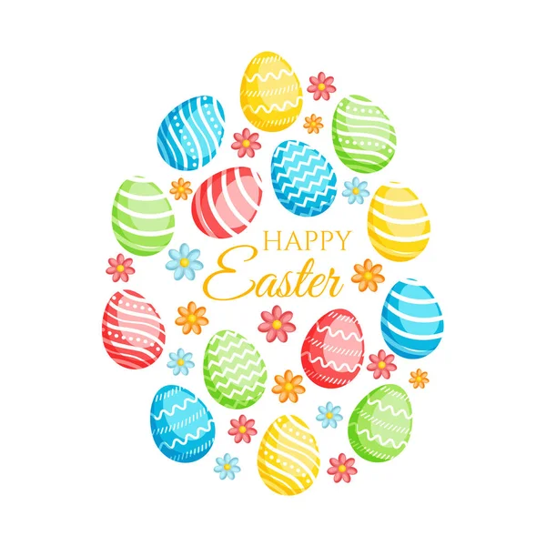 Happy Easter greeting card with colorful eggs — Stock Vector