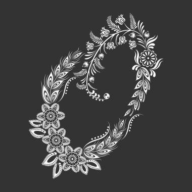 Çiçek büyük beyaz harf O siyah arkaplan üzerine monogram