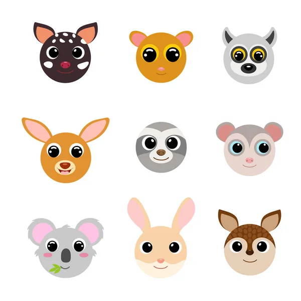 Funny cute animal heads. Cartoon characters. Flat vector stock i — Stock Vector