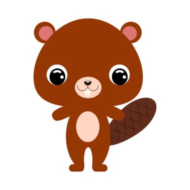 Sevimli bebek kunduz. Orman hayvanı. Beyaz arkaplanda düz vektör stok illüstrasyonu